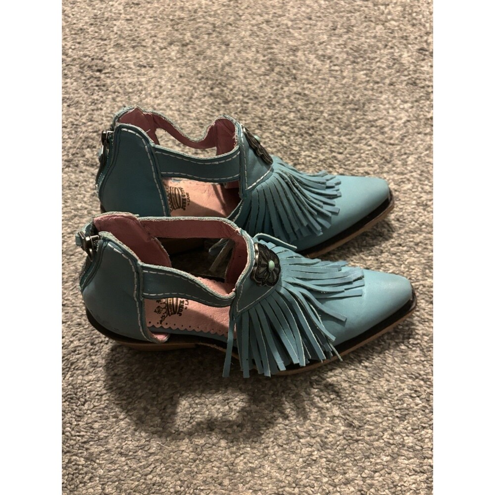 Junk Gypsy by Lane Kiss Me At Midnight Fringe Western Ankle Boots Size 5 Blue